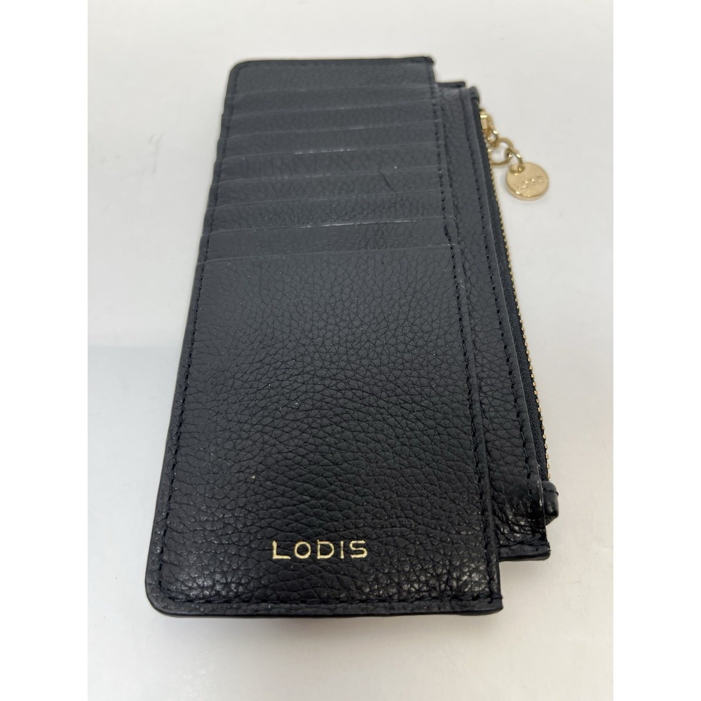 LODIS Black Pebbled Leather Card Stacker Slim Wallet